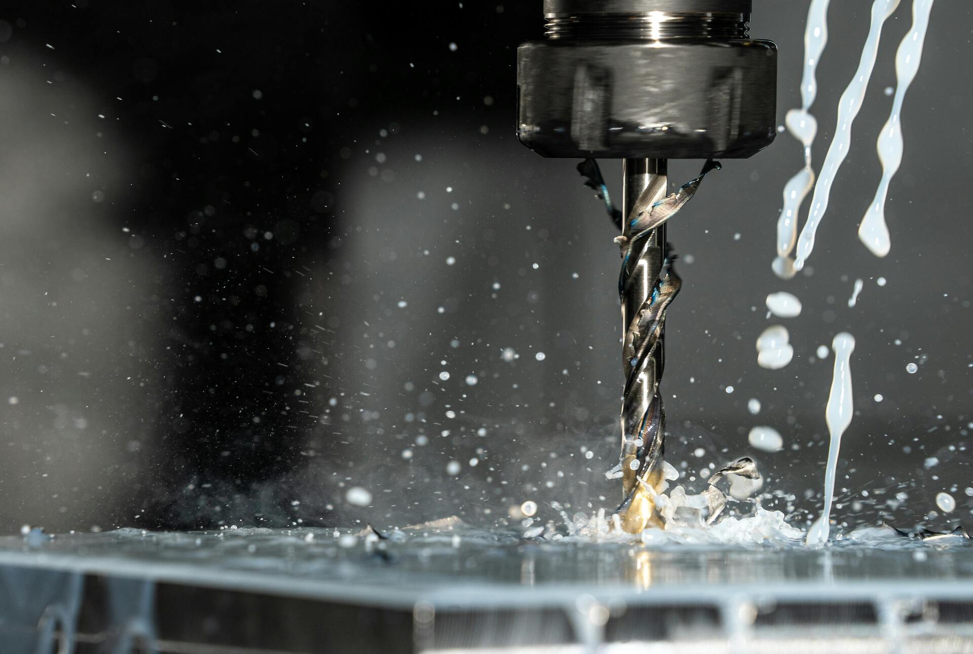 CNC cutting tool working with coolant